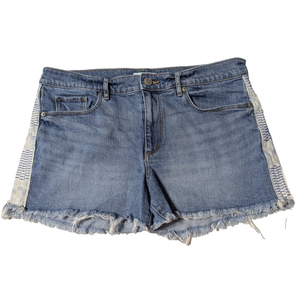 LOFT Women‎ 31/12  Cut-Off  Frayed Hem Side Trim Stretch Denim Blue Jean Shorts
